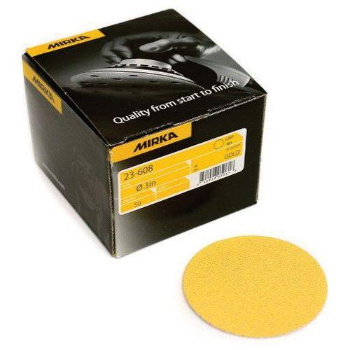 Mirka® Bulldog Gold 23608800 23 Series Semi-Open Coated Grip-On Sanding Disc, 3 in, P800 Grit, Aluminum Oxide (50 Per Box)