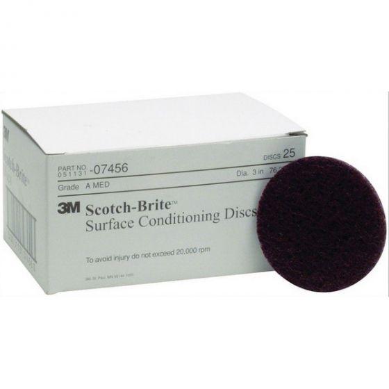 Scotch-Brite™ 07456 SC-DH Series No-Hole Surface Conditioning Disc, 3 in, Medium Grade, Aluminum Oxide, Maroon