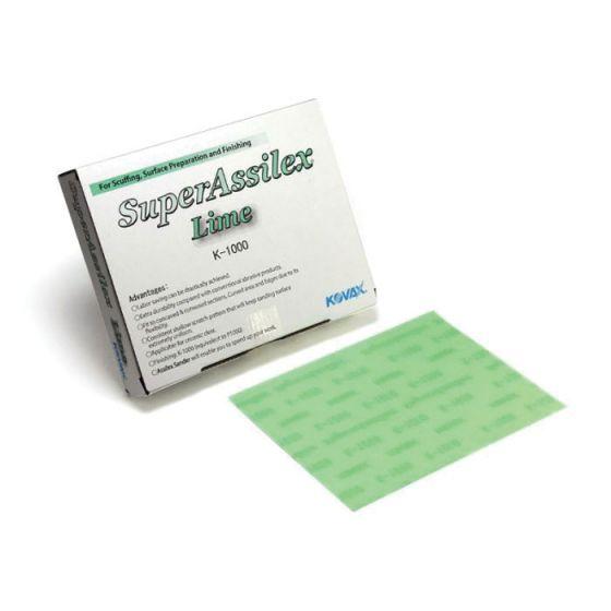 KOVAX® Super Assilex® 191-2507 Sanding Sheet, 130 mm W x 170 mm L, 1000 Grit, Aluminum Oxide Abrasive, Lime, Dry (25 Per Box)