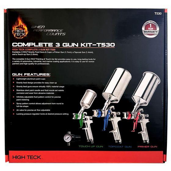 High Teck™ T530 Performance Series Complete 3-Gun HVLP Paint and Touch Up Set, Aluminum
