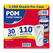 POM Individually Wrapped 2-Ply Paper Towels 30 rolls, 110 sheets/roll