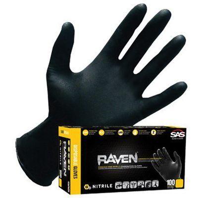 SAS® Raven® 66518-01 Extra Strength Disposable Gloves, Large, Nitrile, Black