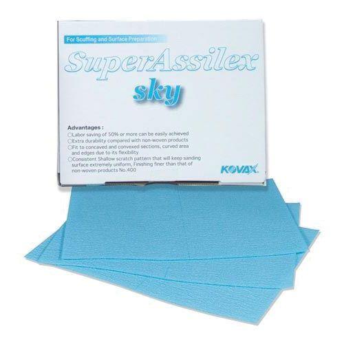 KOVAX® Super Assilex® 191-1508 Sanding Sheet, 130 mm W x 170 mm L, 600 Grit, Aluminum Oxide Abrasive, Sky, Dry (25 Per Box)